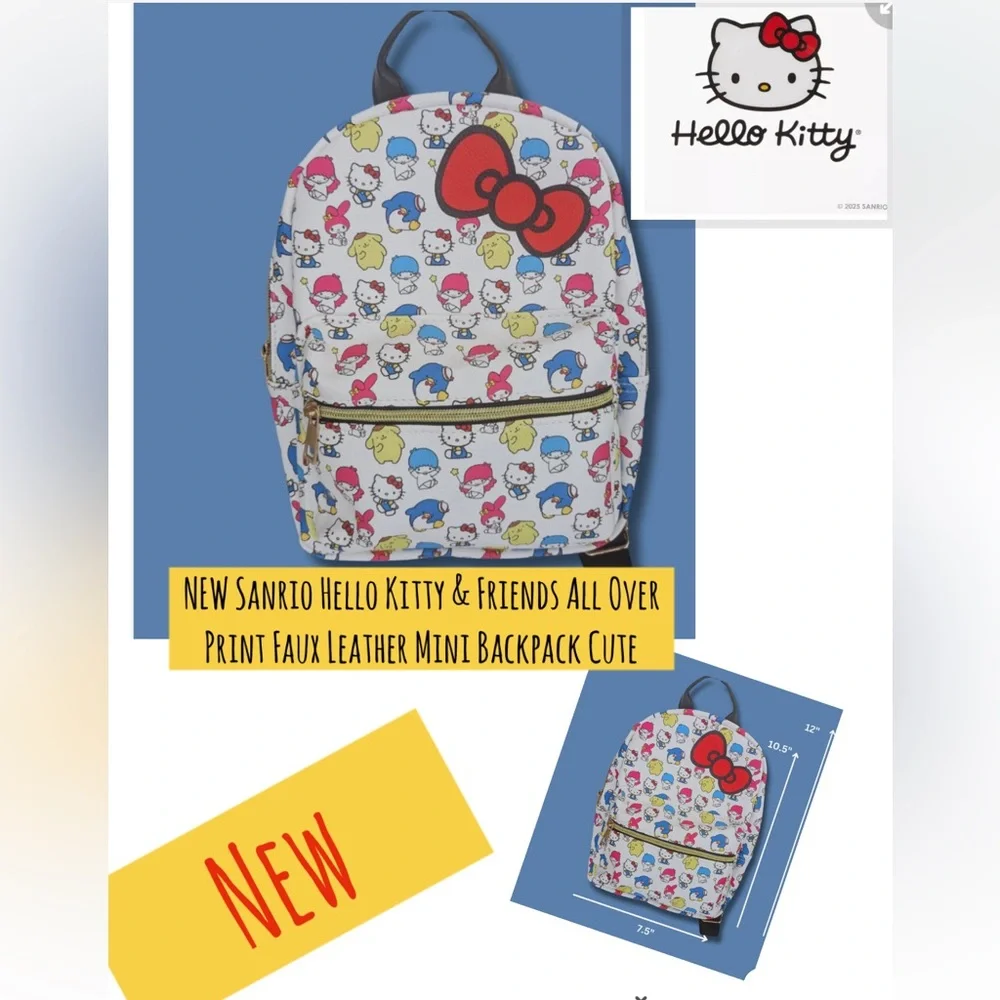 NEW Sanrio Hello Kitty & Friends All Over Print Faux Leather Mini Backpack Cute